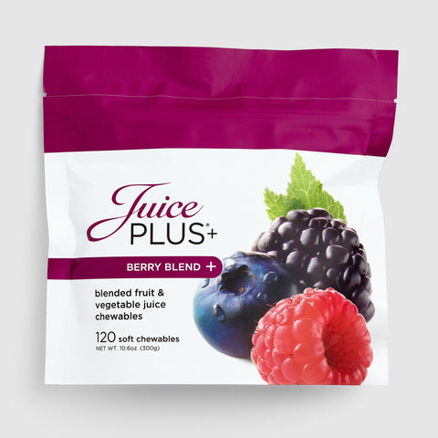 Package of Juice Plus+ Berry Blend chewables on a white background