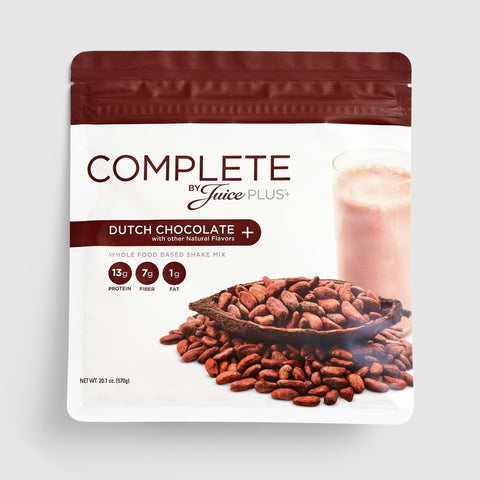 Package of Complete by Juice Plus+ Dutch Chocolate flavor on a white background