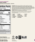 Nutrition facts label for fruit blend superfood chewable gummies on a white background