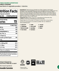 Nutrition facts label for vegetable blend superfood chewable gummies with ingredients list.